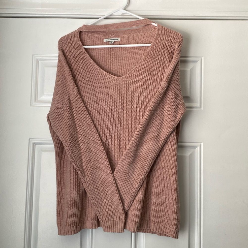 American Eagle Outfitters Dusty Rose V-Neck Ribbed Sweater